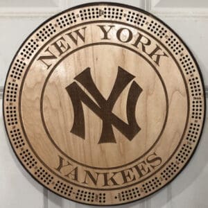 New York Yankees Cribbage Board | 3-Track, 120-Point Round Game with Pegs & Cards