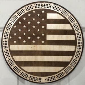 US Flag Cribbage Board | 3-Track, 120-Point Round Game with Pegs & Cards