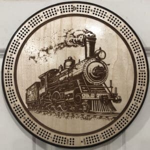 Steam Locomotive Cribbage Board | 3-Track, 120-Point Round Game with Pegs & Cards