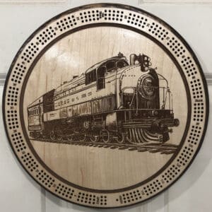 Train Engine Cribbage Board | 3-Track, 120-Point Round Game with Pegs & Cards