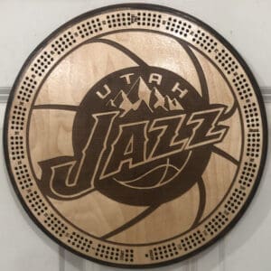 Utah Jazz Cribbage Board | 3-Track, 120-Point Round Game with Pegs & Cards