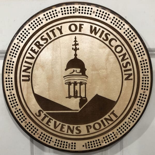 UW Stevens Point Cribbage Board | 3-Track, 120-Point Round Game with Pegs & Cards