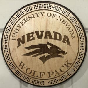 UofN Wolf Pack Cribbage Board | 3-Track, 120-Point Round Game with Pegs & Cards