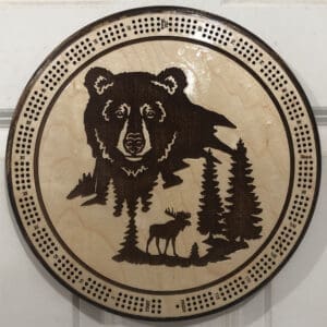 Bear and Moose Cribbage Board | 3-Track, 120-Point Round Game with Pegs & Cards