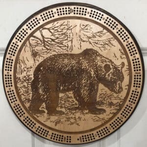 Bear in the Woods Cribbage Board | 3-Track, 120-Point Round Game with Pegs & Cards