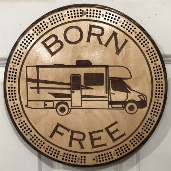 Born Free Camper Cribbage Board | 3-Track, 120-Point Round Game with Pegs & Cards