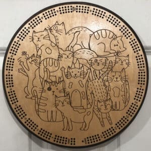 Playful Cats Cribbage Board | 3-Track, 120-Point Round Game with Pegs & Cards