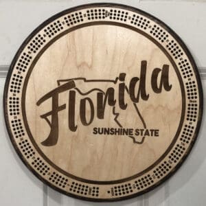 Florida Cribbage Board | 3-Track, 120-Point Round Game with Pegs & Cards