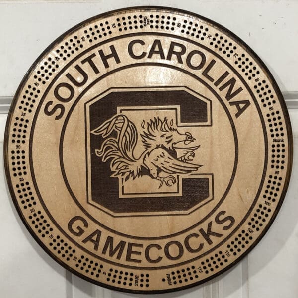 South Carolina Gamecocks Cribbage Board | 3-Track, 120-Point Round Game with Pegs & Cards