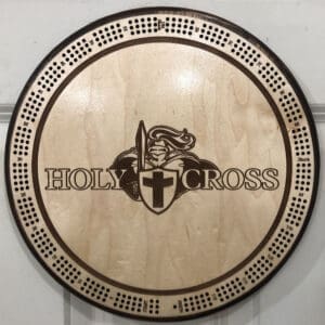 Holy Cross Cribbage Board | 3-Track, 120-Point Round Game with Pegs & Cards