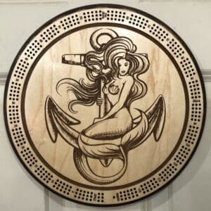 Mermaid Cribbage Board | 3-Track, 120-Point Round Game with Pegs & Cards