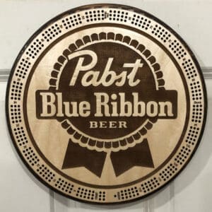 Pabst Blue Ribbon Cribbage Board | 3-Track, 120-Point Round Game with Pegs & Cards