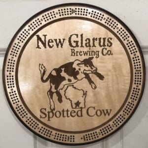 Spotted Cow Cribbage Board | 3-Track, 120-Point Round Game with Pegs & Cards