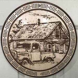 Old Homestead Cribbage Board | 3-Track, 120-Point Round Game with Pegs & Cards