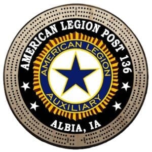 Auxiliary (ALA) | Printed | C1: Post #, Post City, State | Cribbage Board