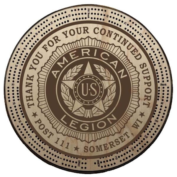 American Legion | Engraved | C4: "Thank You", Post #, City, State | Cribbage Board
